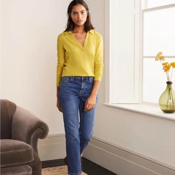 BODEN The Cotton Jersey Collar Notch Tee Long Sleeve Yellow Sz XS - Picture 2 of 13